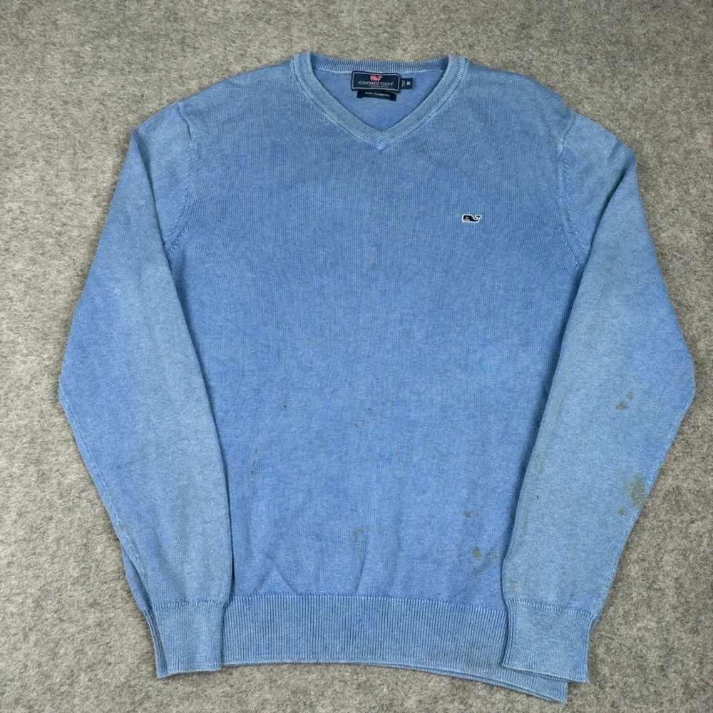 Vineyard Vines Sweater Mens Medium V-Neck Cashmere Blend Blue Whale Old Money